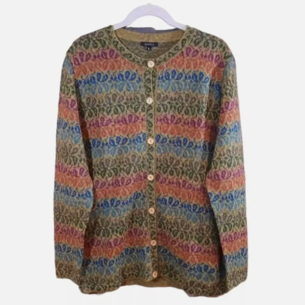 NOVICA Andean Secret Alpaca Wool Art Knit Button Cardigan Sweater Women's XL
